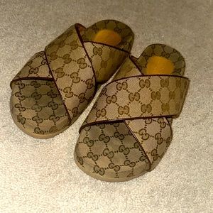 Gucci Cross Strap Canvas Sandals